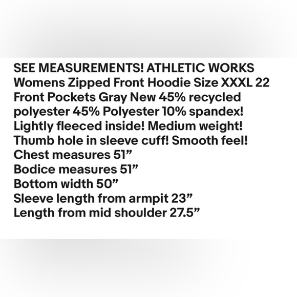 ATHLETIC WORKS Womens Zipped Front Hoodie Size XXXL 22 Front Pockets Gray New - Picture 8 of 8